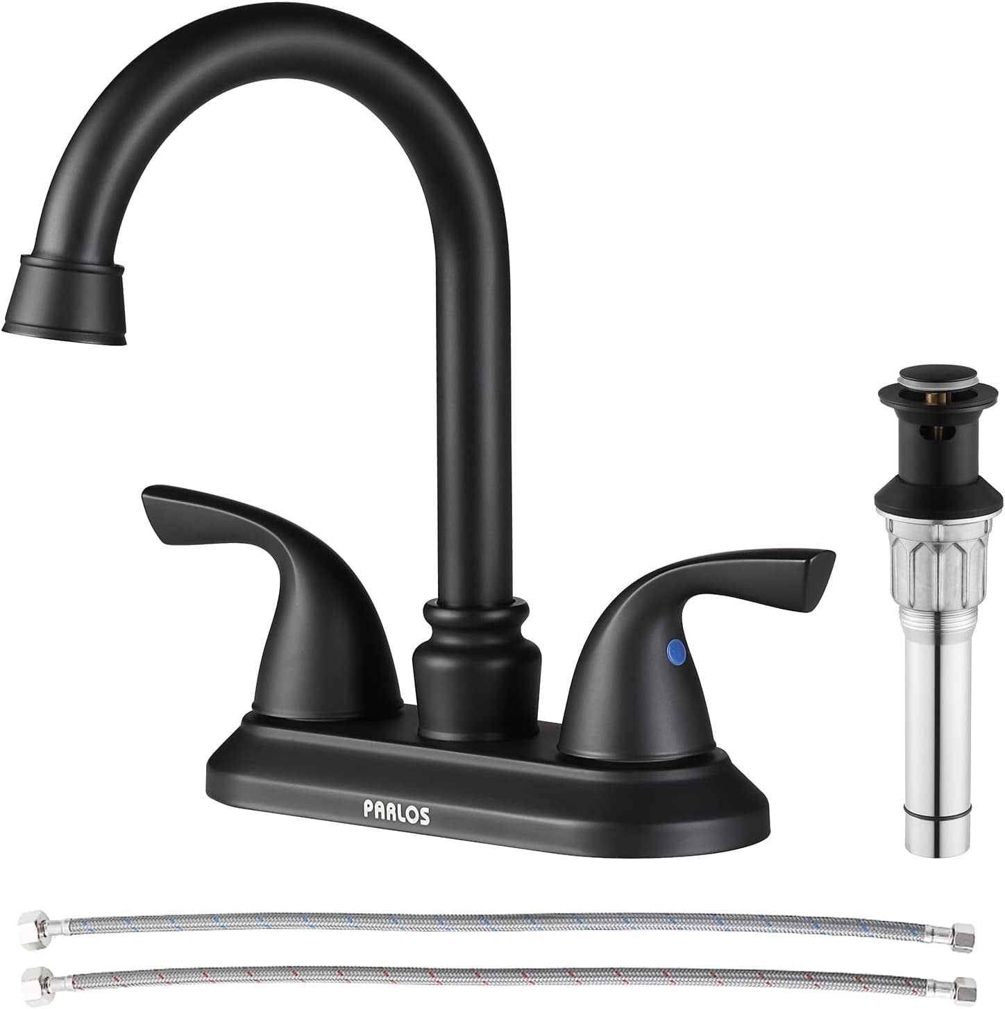 2-Handle Bathroom Faucet with Metal Drain Assembly & Supply Lines NSF Cupc Certified, Matte Black, 1359104